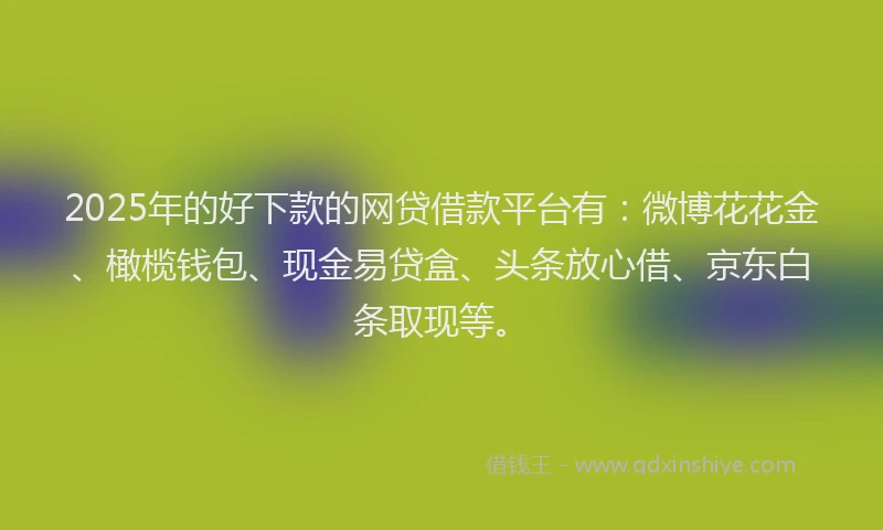 2025年的好下款的网贷借款平台有：微博花花金、橄榄钱包、现金易贷盒、头条放心借、京东白条取现等。