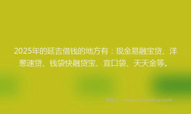 2025年的延吉借钱的地方有：现金易融宝贷、洋葱速贷、钱袋快融贷宝、宜口袋、天天金等。