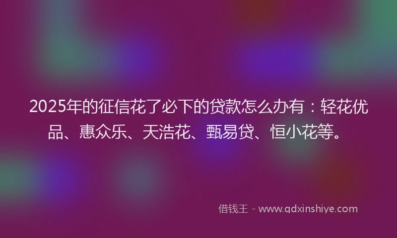 2025年的征信花了必下的贷款怎么办有：轻花优品、惠众乐、天浩花、甄易贷、恒小花等。