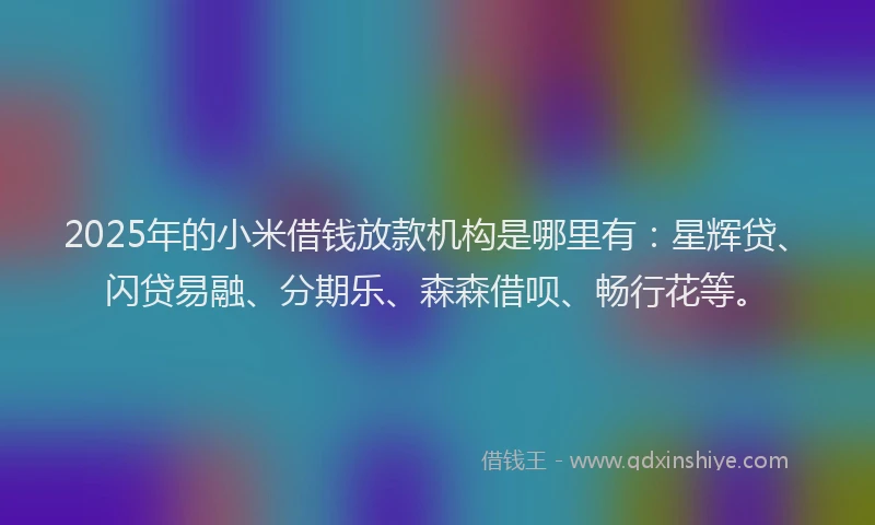 2025年的小米借钱放款机构是哪里有：星辉贷、闪贷易融、分期乐、森森借呗、畅行花等。