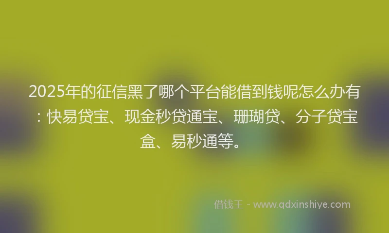 2025年的征信黑了哪个平台能借到钱呢怎么办有：快易贷宝、现金秒贷通宝、珊瑚贷、分子贷宝盒、易秒通等。