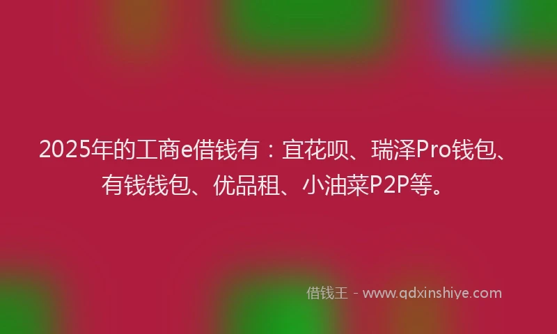 2025年的工商e借钱有：宜花呗、瑞泽Pro钱包、有钱钱包、优品租、小油菜P2P等。
