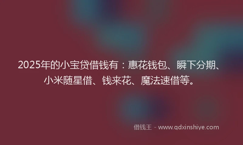 2025年的小宝贷借钱有：惠花钱包、瞬下分期、小米随星借、钱来花、魔法速借等。