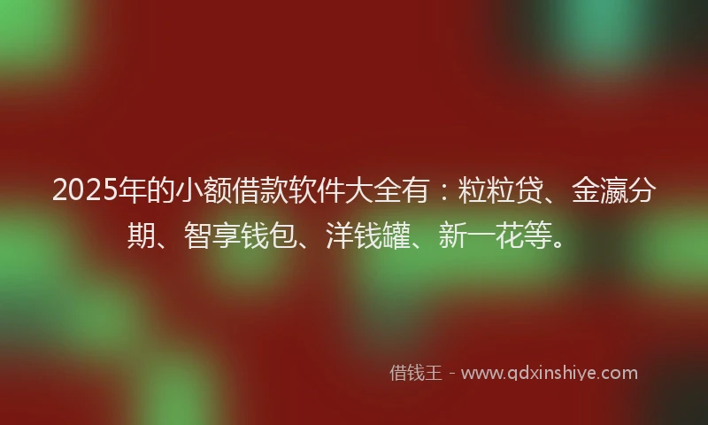 2025年的小额借款软件大全有：粒粒贷、金瀛分期、智享钱包、洋钱罐、新一花等。