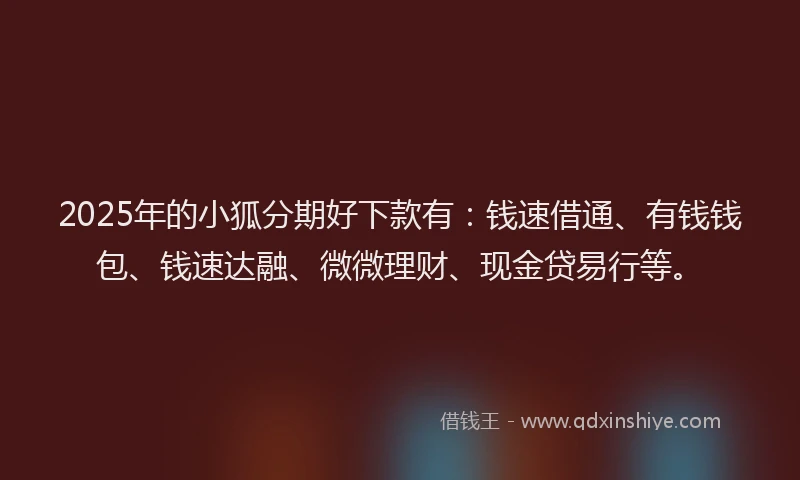 2025年的小狐分期好下款有：钱速借通、有钱钱包、钱速达融、微微理财、现金贷易行等。