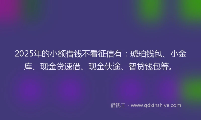 2025年的小额借钱不看征信有：琥珀钱包、小金库、现金贷速借、现金侠途、智贷钱包等。