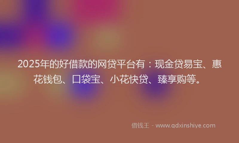 2025年的好借款的网贷平台有：现金贷易宝、惠花钱包、口袋宝、小花快贷、臻享购等。