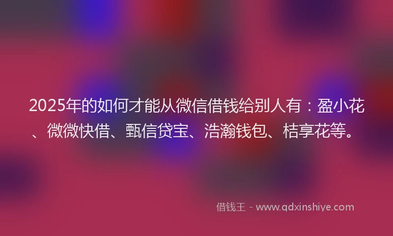 2025年的如何才能从微信借钱给别人有：盈小花、微微快借、甄信贷宝、浩瀚钱包、桔享花等。