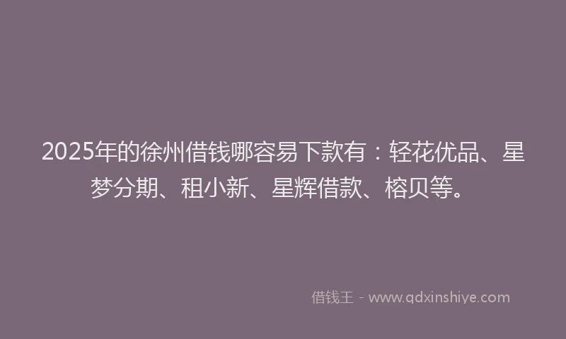 2025年的徐州借钱哪容易下款有：轻花优品、星梦分期、租小新、星辉借款、榕贝等。