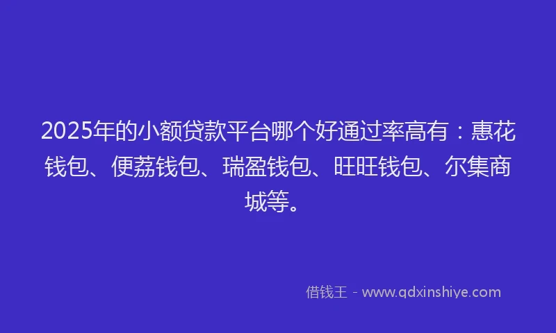 2025年的小额贷款平台哪个好通过率高有：惠花钱包、便荔钱包、瑞盈钱包、旺旺钱包、尔集商城等。