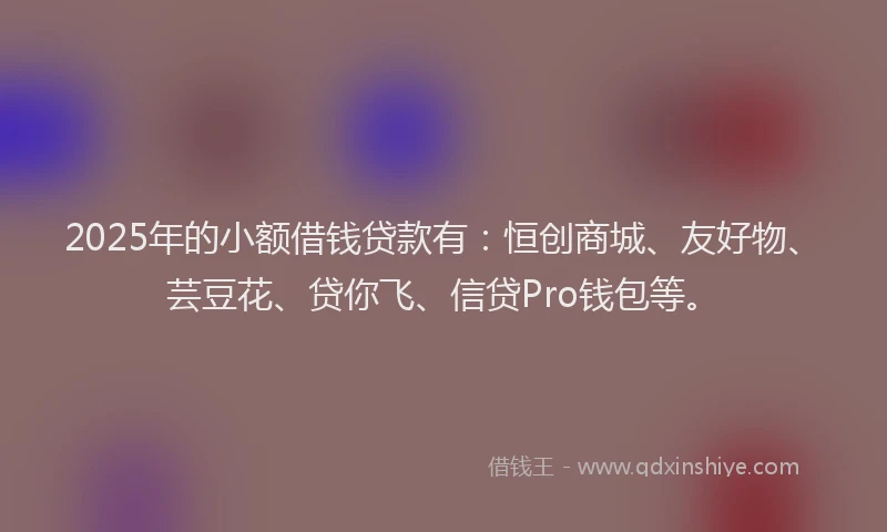 2025年的小额借钱贷款有：恒创商城、友好物、芸豆花、贷你飞、信贷Pro钱包等。