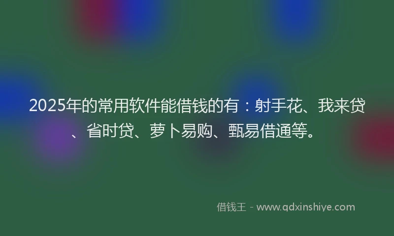 2025年的常用软件能借钱的有：射手花、我来贷、省时贷、萝卜易购、甄易借通等。