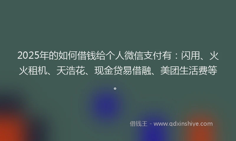 2025年的如何借钱给个人微信支付有：闪用、火火租机、天浩花、现金贷易借融、美团生活费等。