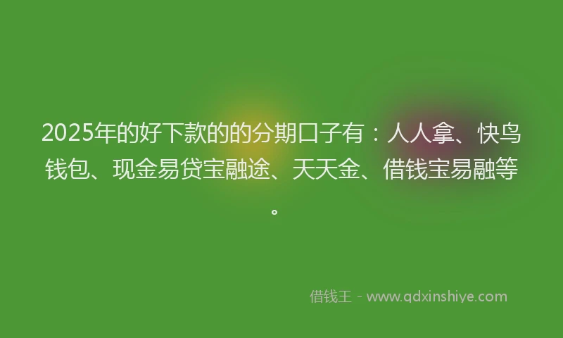 2025年的好下款的的分期口子有：人人拿、快鸟钱包、现金易贷宝融途、天天金、借钱宝易融等。