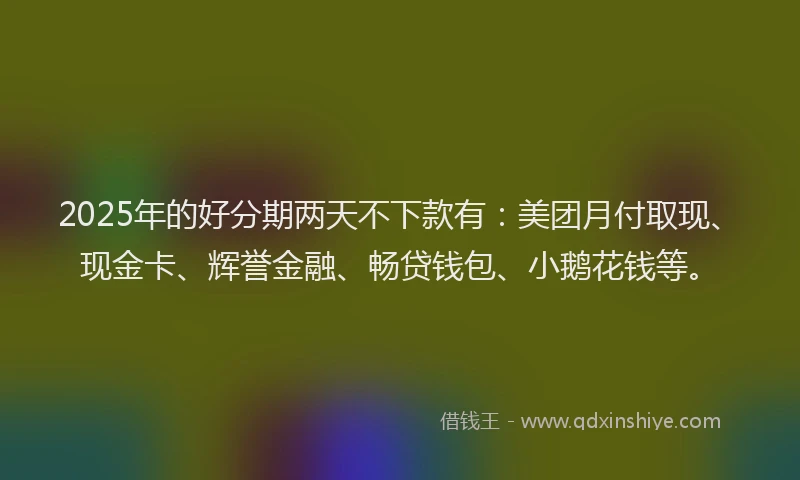 2025年的好分期两天不下款有：美团月付取现、现金卡、辉誉金融、畅贷钱包、小鹅花钱等。