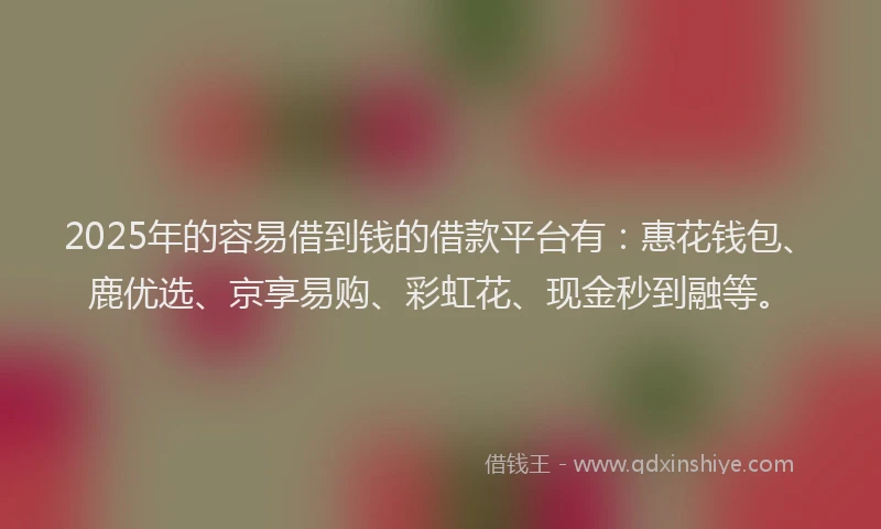 2025年的容易借到钱的借款平台有：惠花钱包、鹿优选、京享易购、彩虹花、现金秒到融等。