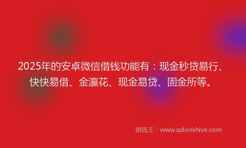 2025年的安卓微信借钱功能有：现金秒贷易行、快快易借、金瀛花、现金易贷、固金所等。
