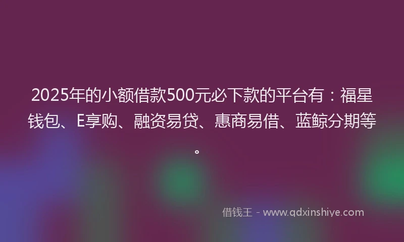 2025年的小额借款500元必下款的平台有：福星钱包、E享购、融资易贷、惠商易借、蓝鲸分期等。
