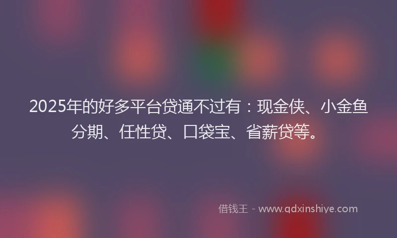 2025年的好多平台贷通不过有：现金侠、小金鱼分期、任性贷、口袋宝、省薪贷等。