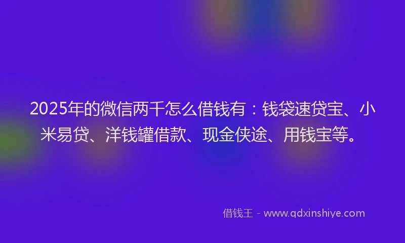 2025年的微信两千怎么借钱有：钱袋速贷宝、小米易贷、洋钱罐借款、现金侠途、用钱宝等。