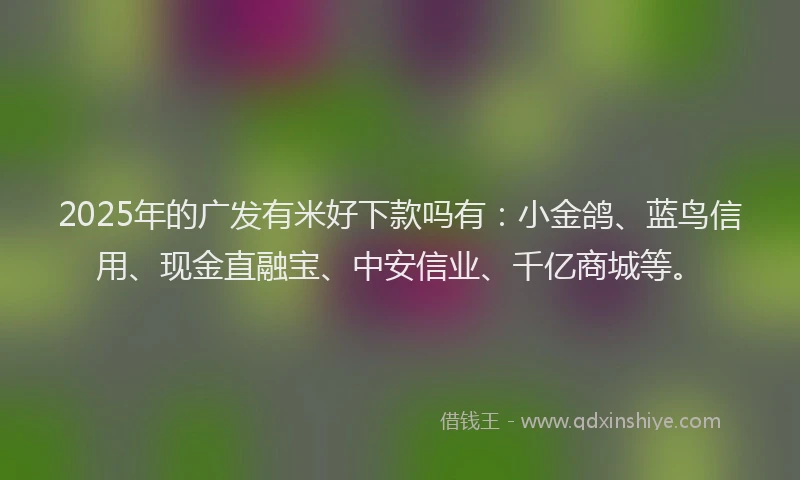 2025年的广发有米好下款吗有：小金鸽、蓝鸟信用、现金直融宝、中安信业、千亿商城等。