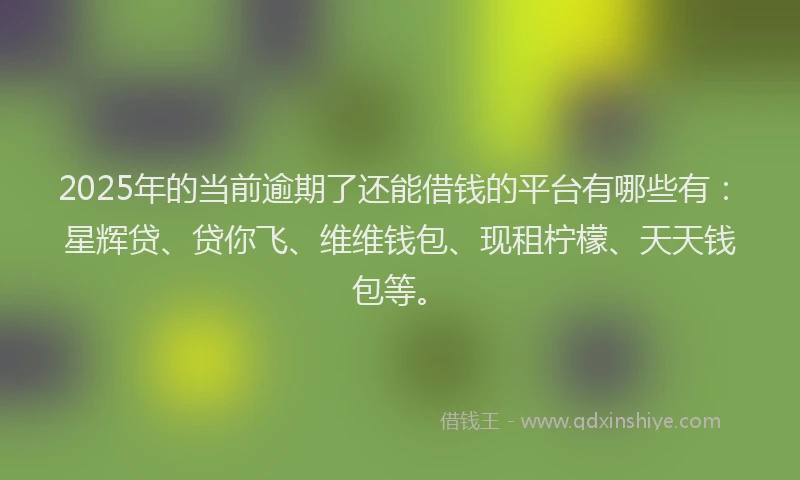 2025年的当前逾期了还能借钱的平台有哪些有：星辉贷、贷你飞、维维钱包、现租柠檬、天天钱包等。