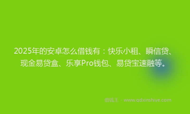 2025年的安卓怎么借钱有：快乐小租、瞬信贷、现金易贷盒、乐享Pro钱包、易贷宝速融等。