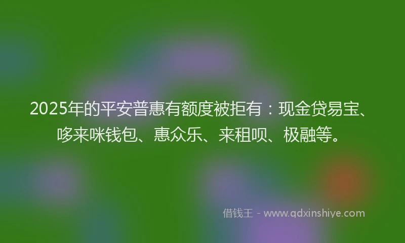 2025年的平安普惠有额度被拒有：现金贷易宝、哆来咪钱包、惠众乐、来租呗、极融等。