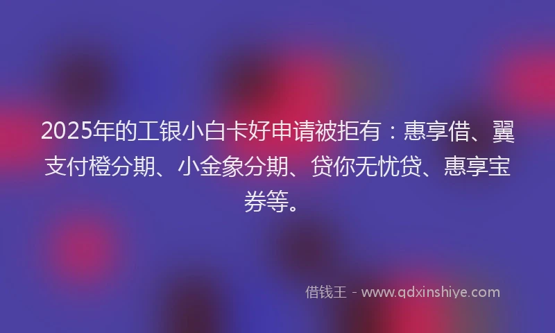 2025年的工银小白卡好申请被拒有：惠享借、翼支付橙分期、小金象分期、贷你无忧贷、惠享宝券等。
