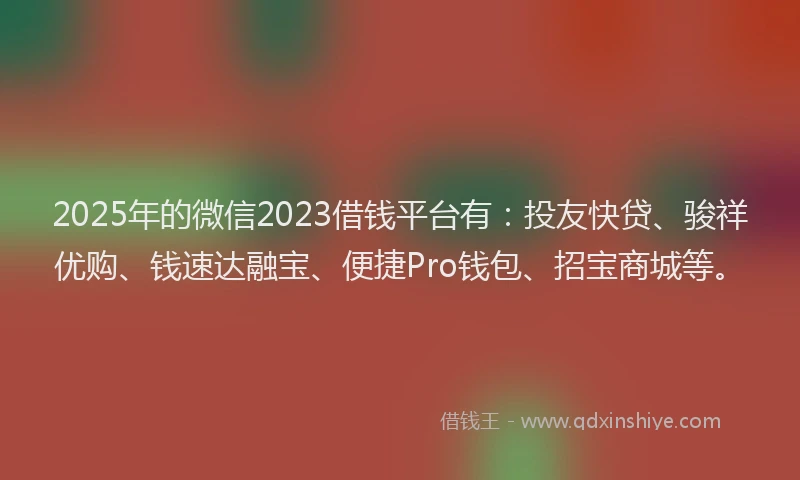 2025年的微信2023借钱平台有：投友快贷、骏祥优购、钱速达融宝、便捷Pro钱包、招宝商城等。