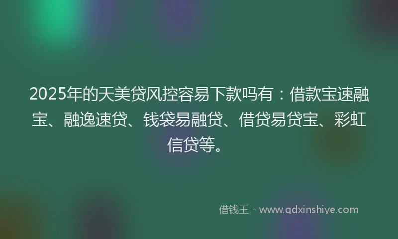 2025年的天美贷风控容易下款吗有：借款宝速融宝、融逸速贷、钱袋易融贷、借贷易贷宝、彩虹信贷等。