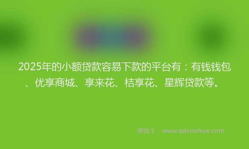 2025年的小额贷款容易下款的平台有：有钱钱包、优享商城、享来花、桔享花、星辉贷款等。