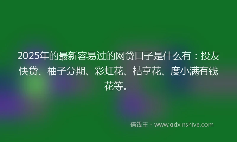 2025年的最新容易过的网贷口子是什么有：投友快贷、柚子分期、彩虹花、桔享花、度小满有钱花等。