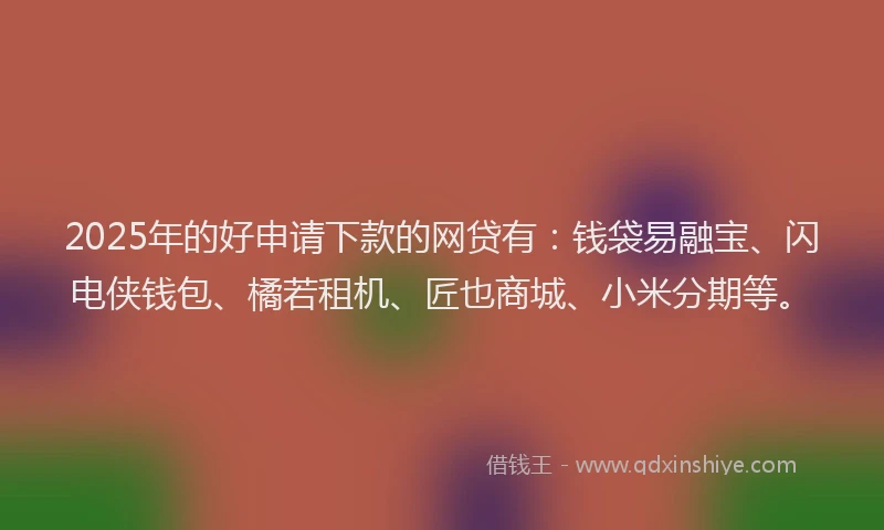 2025年的好申请下款的网贷有：钱袋易融宝、闪电侠钱包、橘若租机、匠也商城、小米分期等。
