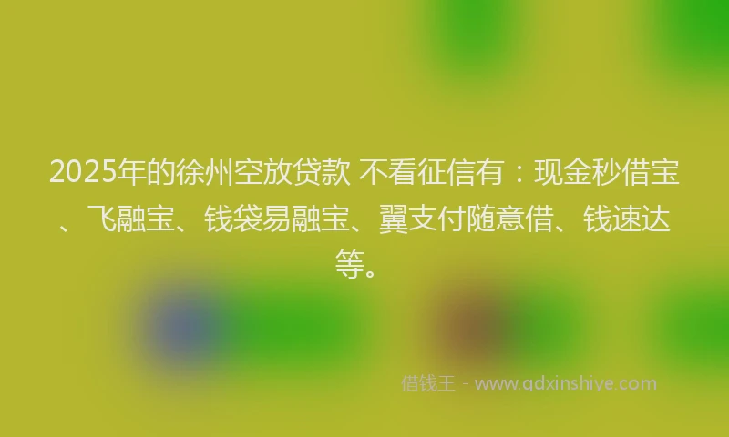 2025年的徐州空放贷款 不看征信有：现金秒借宝、飞融宝、钱袋易融宝、翼支付随意借、钱速达等。