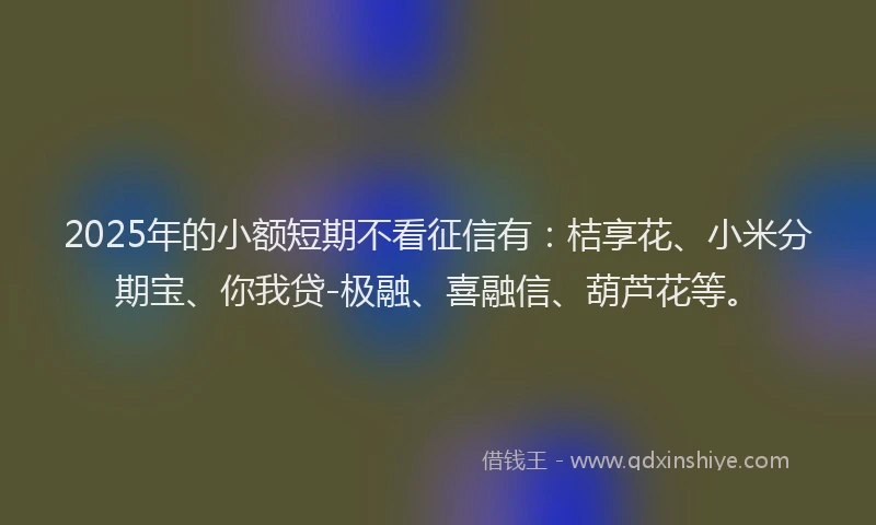 2025年的小额短期不看征信有：桔享花、小米分期宝、你我贷-极融、喜融信、葫芦花等。