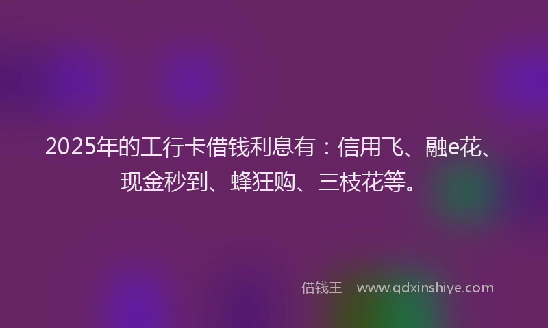 2025年的工行卡借钱利息有：信用飞、融e花、现金秒到、蜂狂购、三枝花等。
