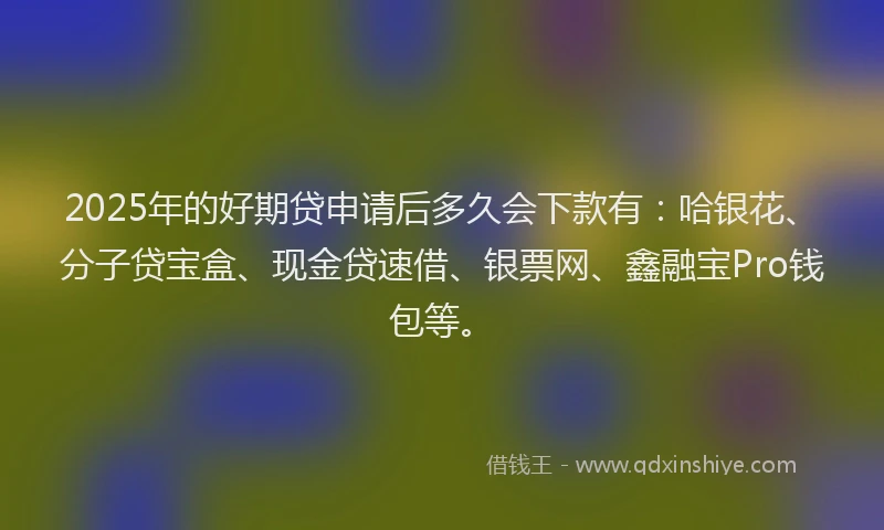 2025年的好期贷申请后多久会下款有：哈银花、分子贷宝盒、现金贷速借、银票网、鑫融宝Pro钱包等。
