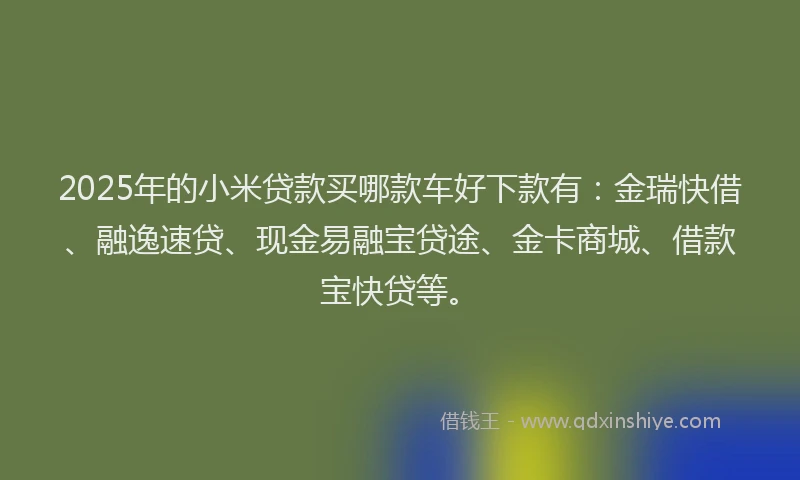 2025年的小米贷款买哪款车好下款有：金瑞快借、融逸速贷、现金易融宝贷途、金卡商城、借款宝快贷等。