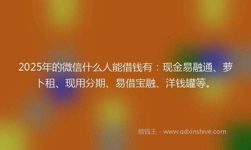 2025年的微信什么人能借钱有：现金易融通、萝卜租、现用分期、易借宝融、洋钱罐等。