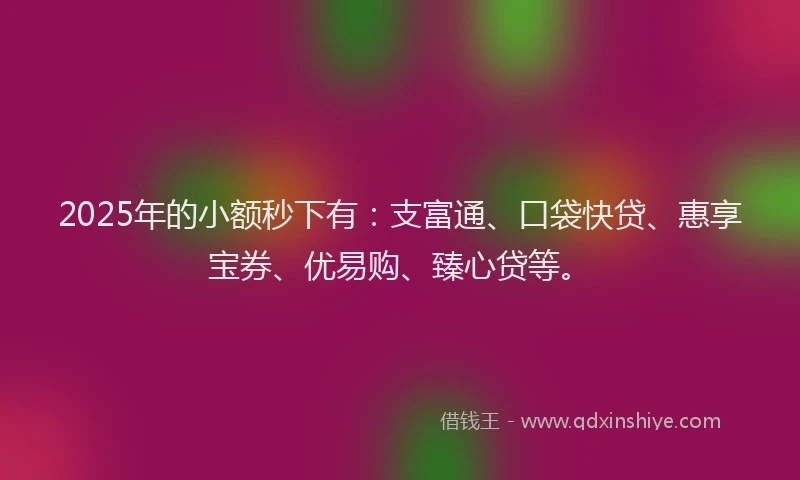 2025年的小额秒下有：支富通、口袋快贷、惠享宝券、优易购、臻心贷等。