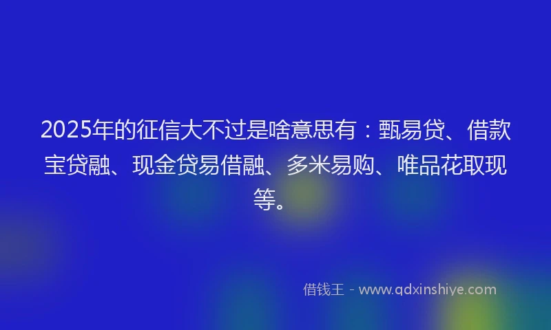 2025年的征信大不过是啥意思有：甄易贷、借款宝贷融、现金贷易借融、多米易购、唯品花取现等。