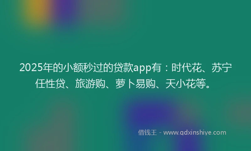 2025年的小额秒过的贷款app有：时代花、苏宁任性贷、旅游购、萝卜易购、天小花等。