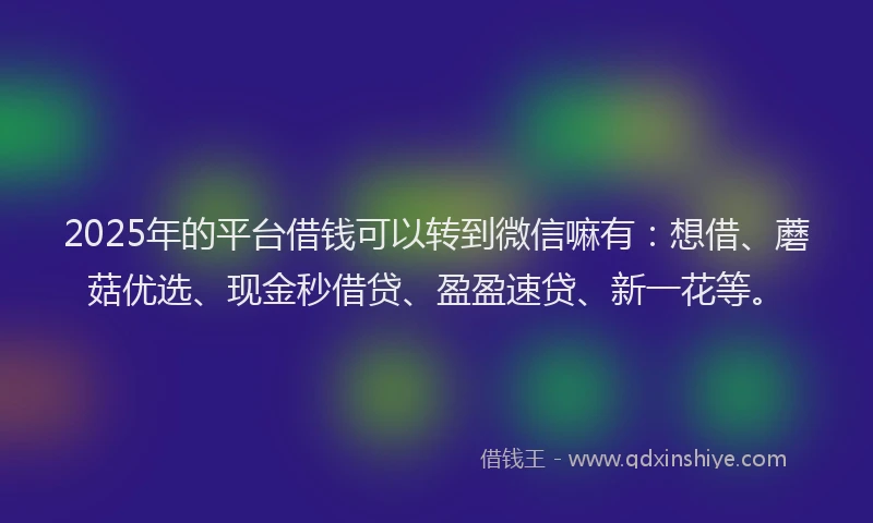 2025年的平台借钱可以转到微信嘛有：想借、蘑菇优选、现金秒借贷、盈盈速贷、新一花等。
