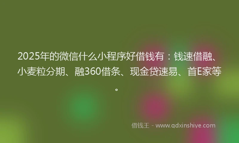 2025年的微信什么小程序好借钱有：钱速借融、小麦粒分期、融360借条、现金贷速易、首E家等。