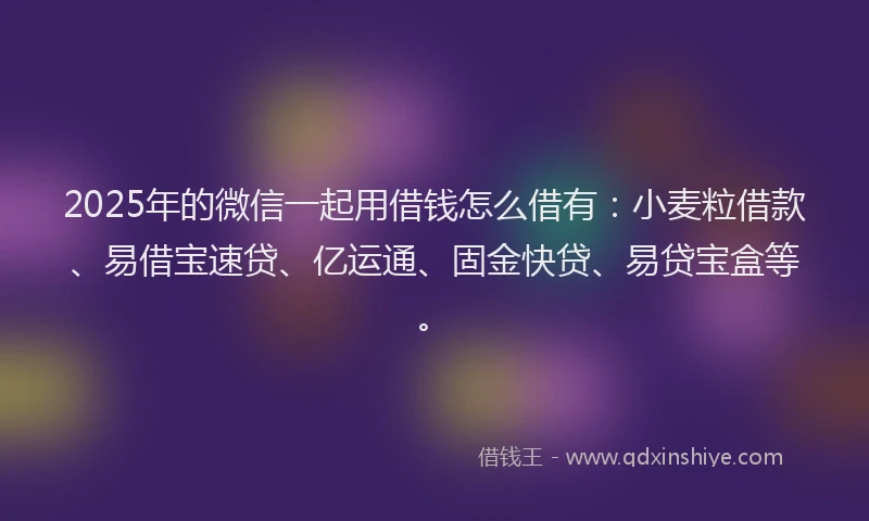 2025年的微信一起用借钱怎么借有：小麦粒借款、易借宝速贷、亿运通、固金快贷、易贷宝盒等。