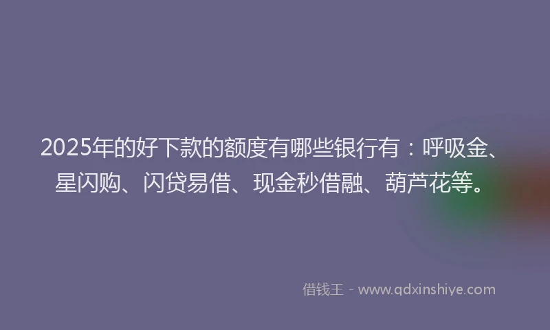 2025年的好下款的额度有哪些银行有：呼吸金、星闪购、闪贷易借、现金秒借融、葫芦花等。