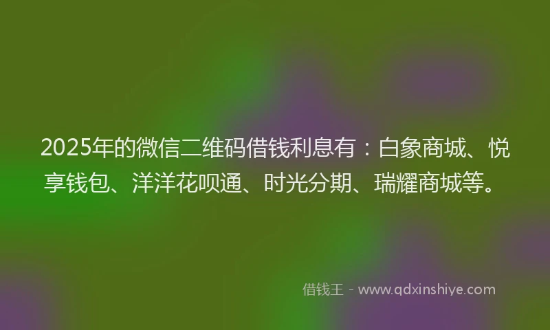 2025年的微信二维码借钱利息有：白象商城、悦享钱包、洋洋花呗通、时光分期、瑞耀商城等。