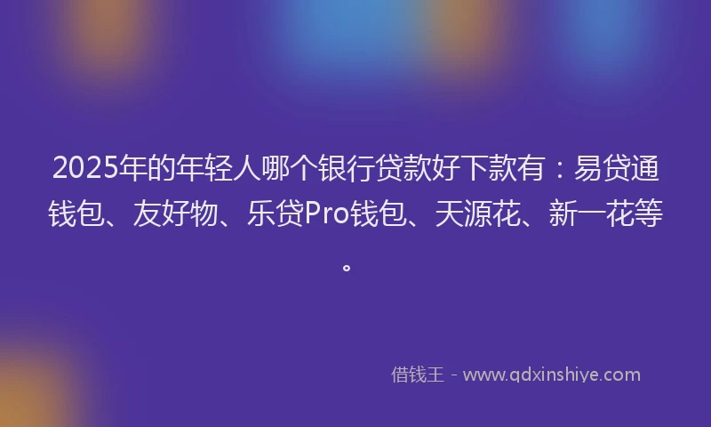 2025年的年轻人哪个银行贷款好下款有：易贷通钱包、友好物、乐贷Pro钱包、天源花、新一花等。