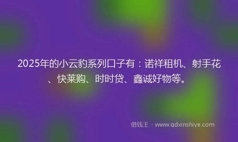 2025年的小云豹系列口子有：诺祥租机、射手花、快莱购、时时贷、鑫诚好物等。